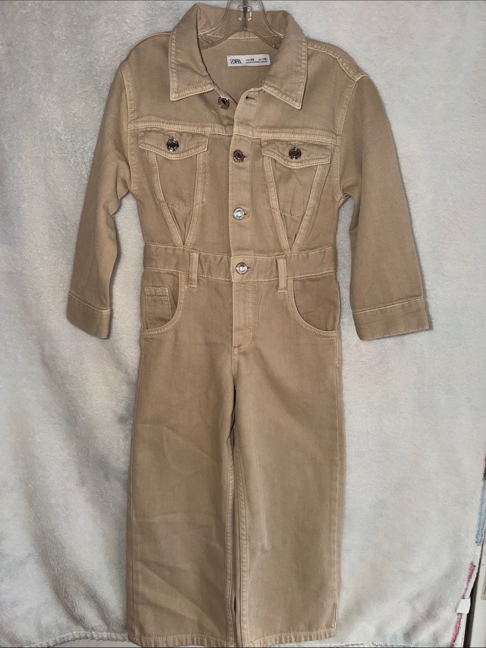 Zara Kids Tan Utility Jumpsuit with Front Pockets